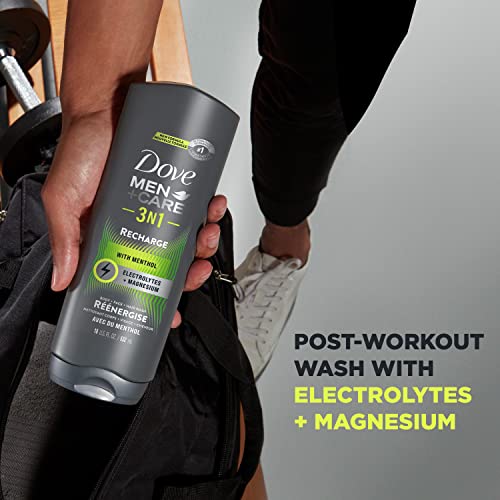 DOVE MEN + CARE Post-Workout Body Wash 3N1 Recharge 4 Count For Men With Menthol, 18 oz